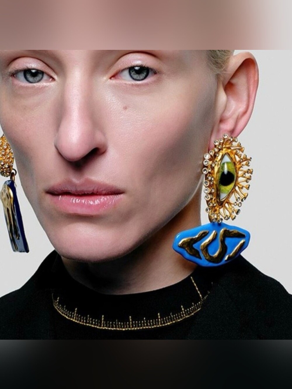 Schiaparelli Style Anatomy Large Pierced Earrings Large Eye And Tooth Abstract